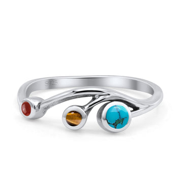 Three Stone Petite Dainty Fashion Thumb Ring Simulated Multi Stones Solid 925 Sterling Silver